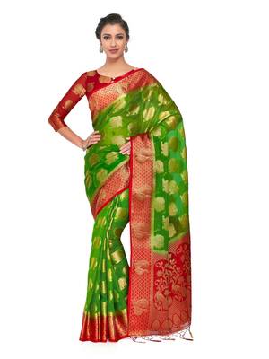 Green Woven Art Silk Saree With Blouse 1