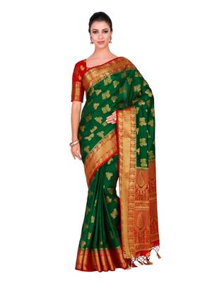 Green Woven Art Silk Saree With Blouse 1