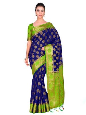 Blue Woven Art Silk Saree With Blouse 1