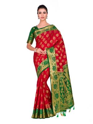 Red Woven Art Silk Saree With Blouse 1