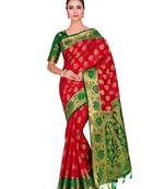 Red Woven Art Silk Saree With Blouse