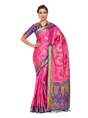 Pink Woven Art Silk Saree With Blouse 1