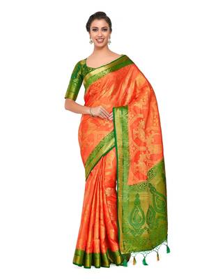 Orange Woven Art Silk Saree With Blouse 1