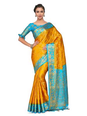 Gold Woven Art Silk Saree With Blouse 1