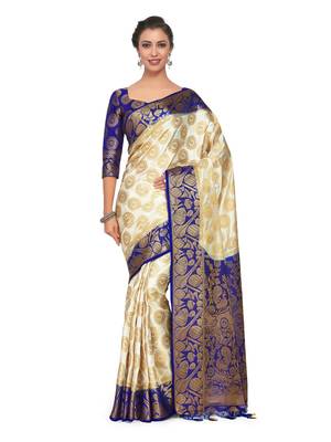 Beige Woven Art Silk Saree With Blouse 1