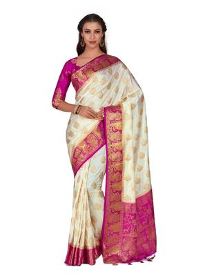 Beige Woven Art Silk Saree With Blouse 1