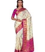 Beige Woven Art Silk Saree With Blouse