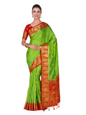 Green Woven Art Silk Saree With Blouse 1
