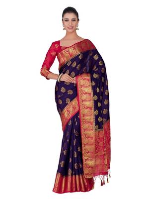 Blue Woven Art Silk Saree With Blouse 1