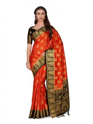 Orange Woven Art Silk Saree With Blouse 1