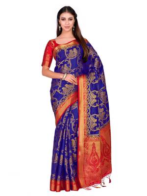 Blue Woven Art Silk Saree With Blouse 1