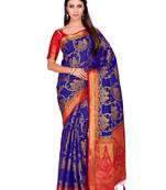 Blue Woven Art Silk Saree With Blouse