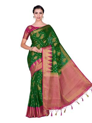 Green Woven Art Silk Saree With Blouse 1