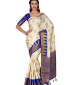 Beige woven art silk saree with blouse