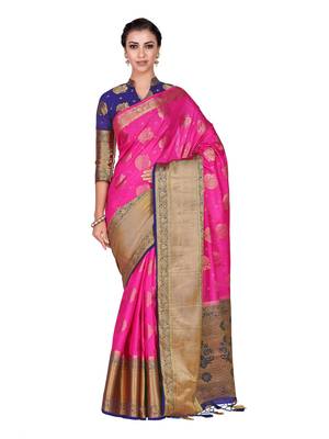 Pink Woven Art Silk Saree With Blouse 1