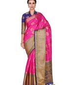 Pink Woven Art Silk Saree With Blouse