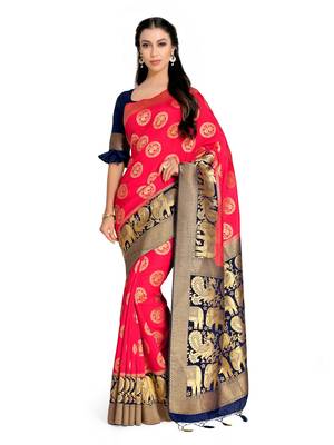 Pink Woven Art Silk Saree With Blouse 1