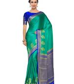 Green Woven Crepe Saree With Blouse