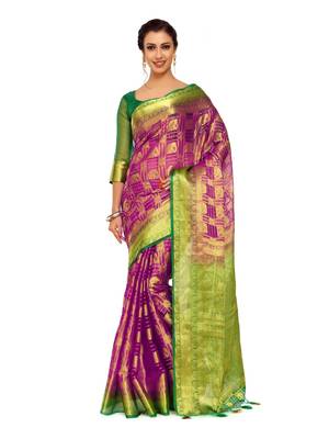 Purple Woven Organza Saree With Blouse 1