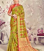 Mehndi Green Jacquard Banarasi art Silk Saree With Blouse Piece