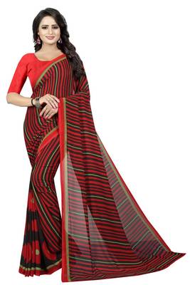 Red printed georgette saree with blouse 1