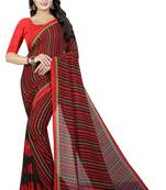 Red printed georgette saree with blouse