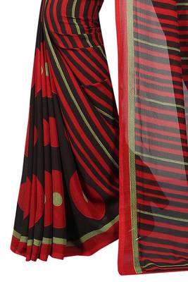 Red printed georgette saree with blouse 2