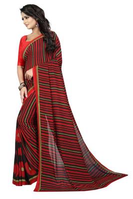 Red printed georgette saree with blouse 3