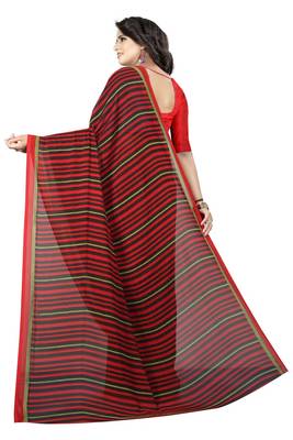 Red printed georgette saree with blouse 4
