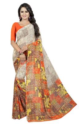 Multicolor printed georgette saree with blouse 1