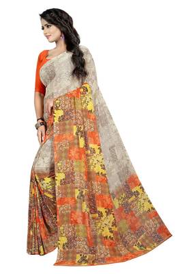 Multicolor printed georgette saree with blouse 3