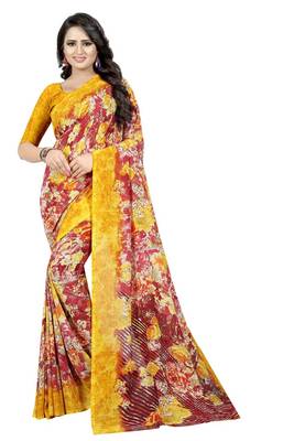 Multicolor printed georgette saree with blouse 1