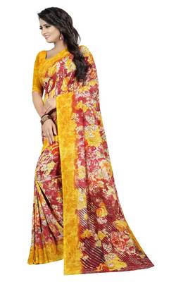 Multicolor printed georgette saree with blouse 3