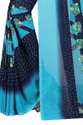 Blue printed georgette saree with blouse 2