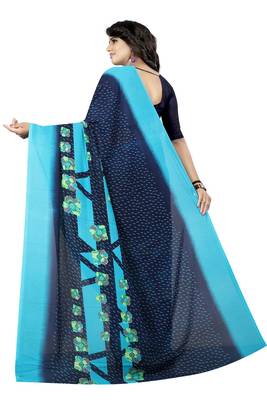 Blue printed georgette saree with blouse 4