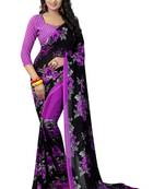 Violet printed georgette saree with blouse