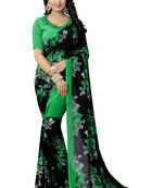 Green printed georgette saree with blouse