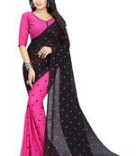 Pink printed georgette saree with blouse