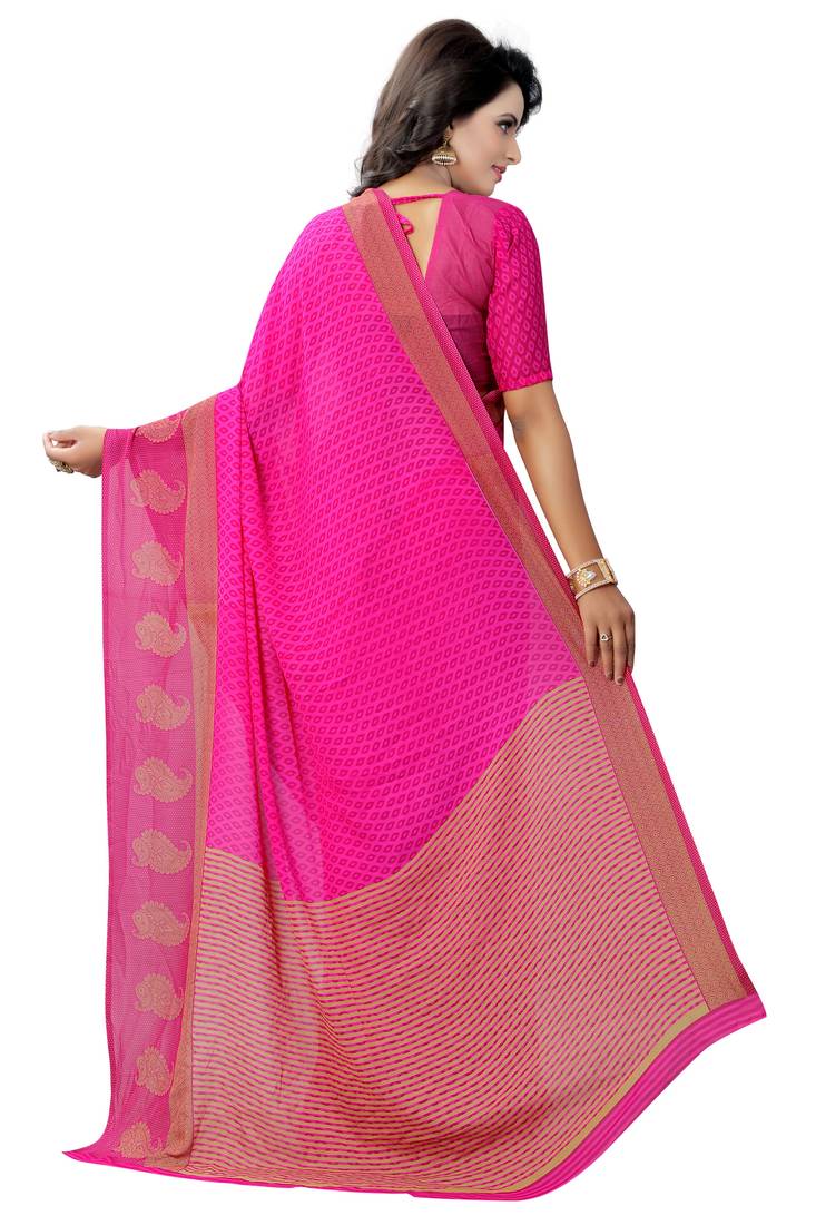 Pink Woven Design Pure Georgette Saree With Unstitched Blouse Piece