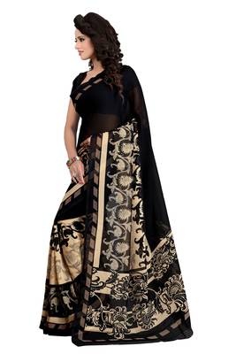 Black printed georgette saree with blouse 2