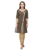 Brown plain cotton ethnic-kurtis