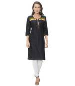 Black plain cotton ethnic-kurtis