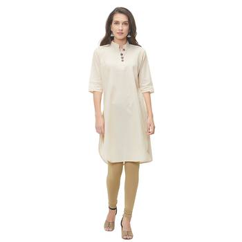Beige plain cotton ethnic-kurtis 1