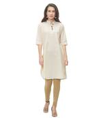 Beige plain cotton ethnic-kurtis