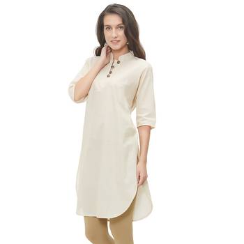 Beige plain cotton ethnic-kurtis 3