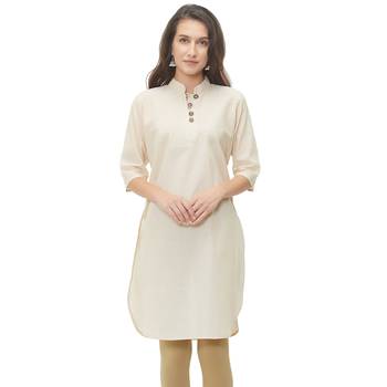Beige plain cotton ethnic-kurtis 5