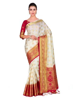 Beige Woven Art Silk Saree With Blouse 1