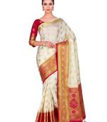 Beige Woven Art Silk Saree With Blouse