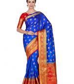 Blue woven art silk saree with blouse