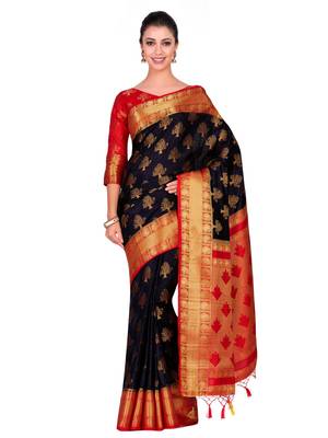 Black woven art silk saree with blouse 1